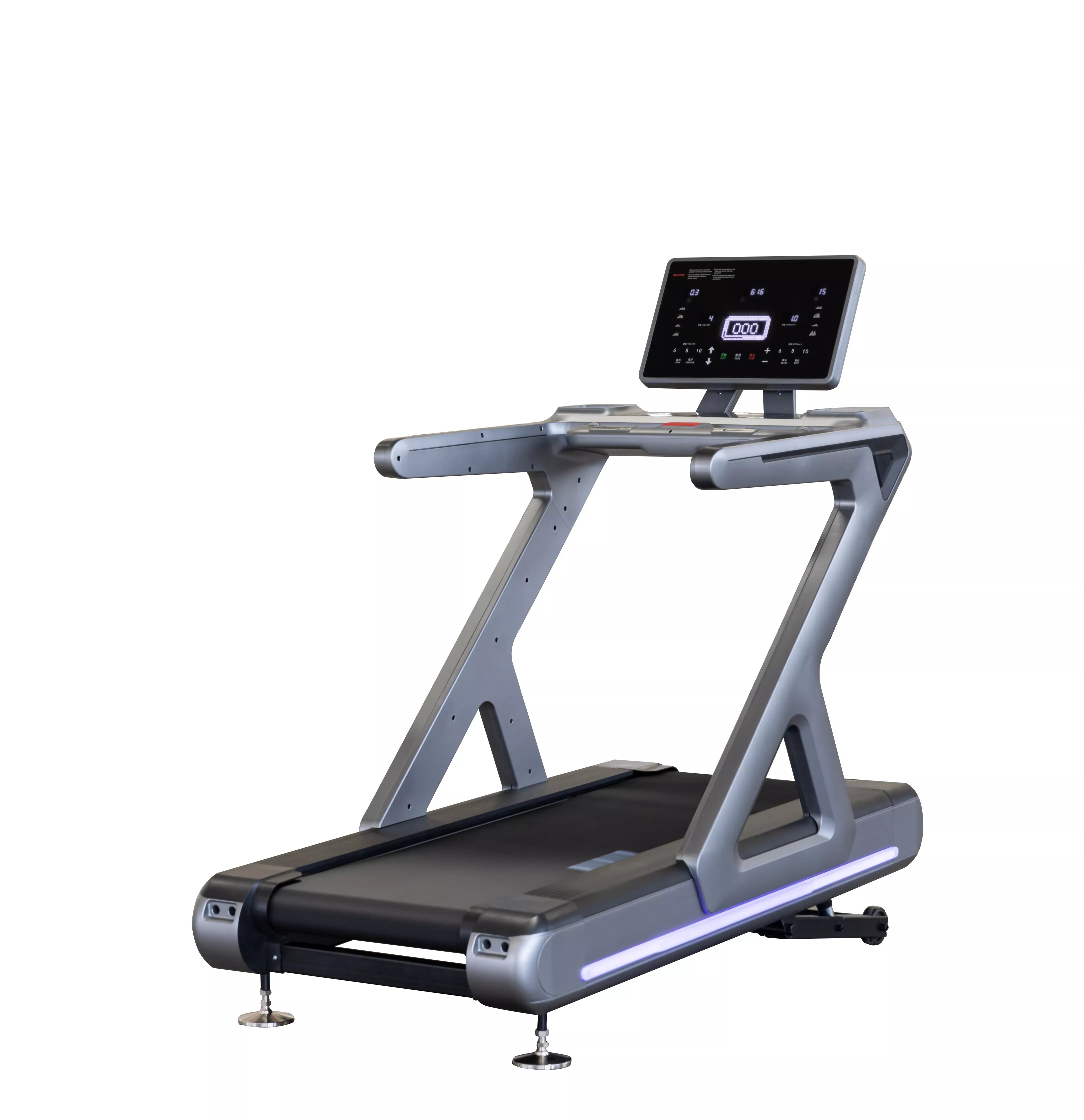 Commercial treadmill with adjustable incline and cushioned deck